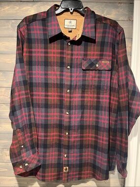 Legendary Whitetails Men’s Red Gray & Black Plaid flannel Button-Up Shirt XLT